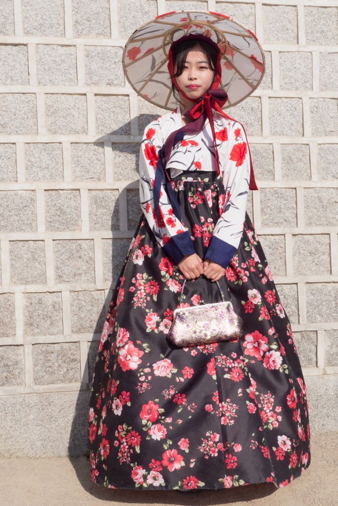 Young Korean lady in national costume with serious face in Seoul, April 2017, #431